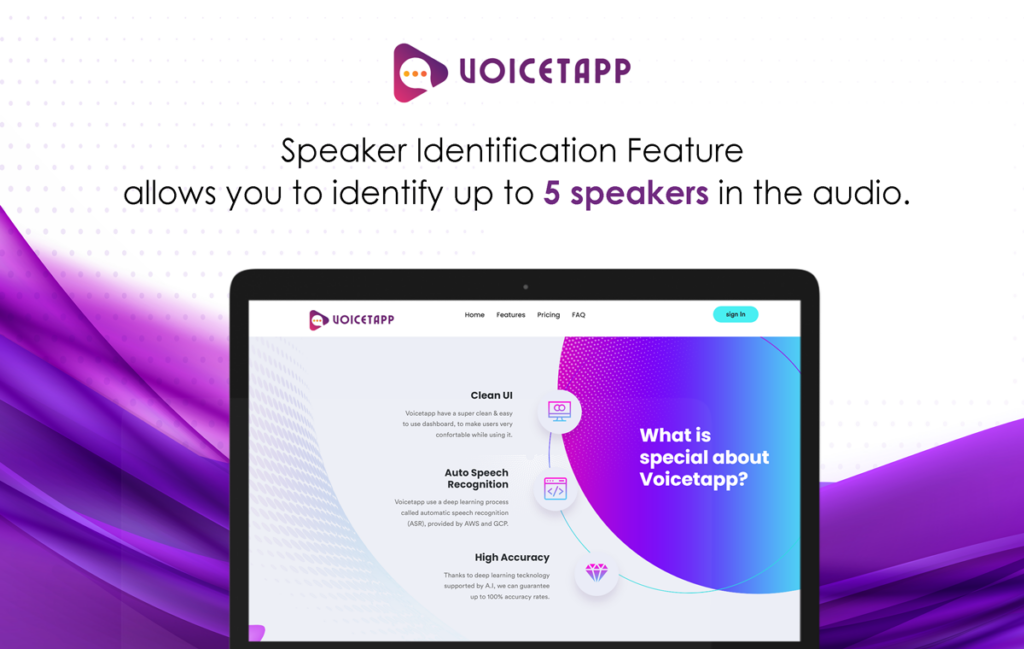 speaker identification feature of voicetapp - Speech to text transcriber