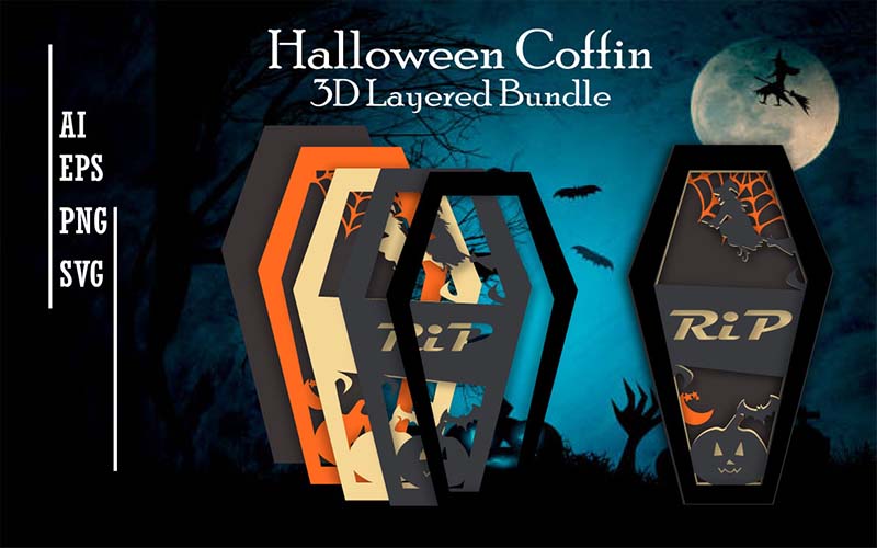 Coffin design with RIP typography