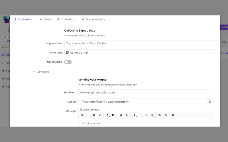 Capture form of DripDrop - B2b email marketing