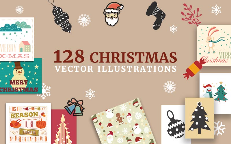 128 Christmas vector illustrations