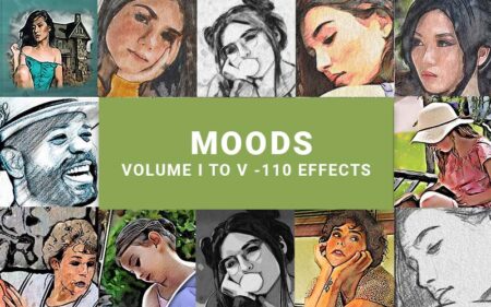 Collage of the Pencil Sketch Effects in moods bundle