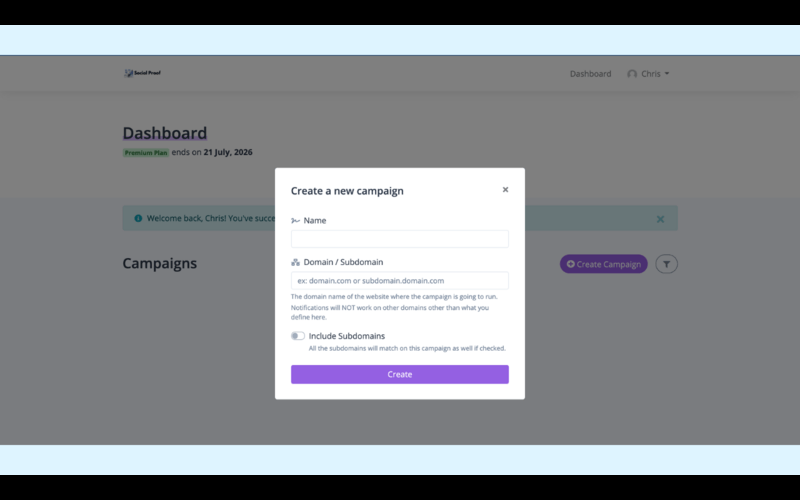 SocialProof By Kamu Dashboard