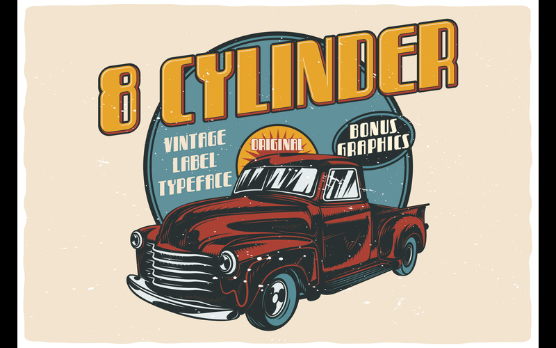 Eight cylinder typefaces available in this fun fonts bundle