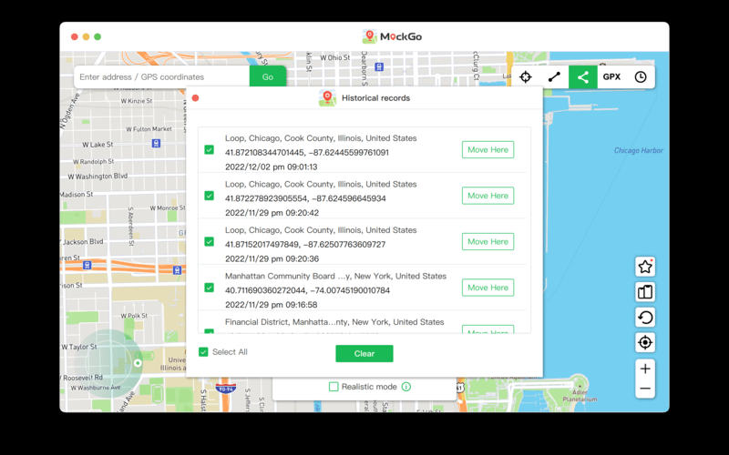 A list of historical records on Foneazy MockGo