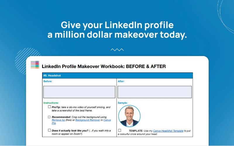 LinkedIn Profile Makeover - improve linkedin profile Workbook Before & After