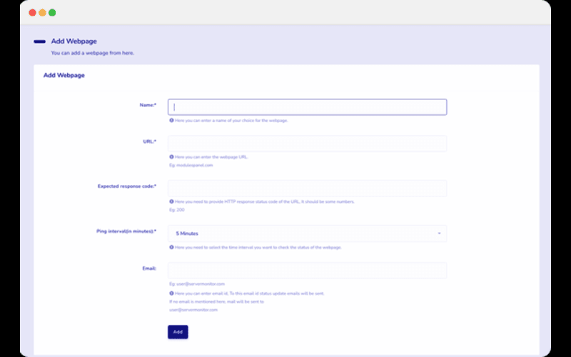 Email window to add emails of webpages