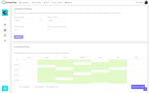 Availability settings in WorkHub Scheduling - best scheduling software for small business