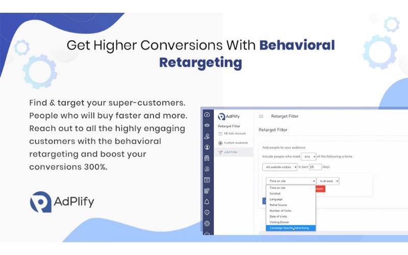 Feature of Adplify - facebook ads tracking software explaining about behavioral retargeting