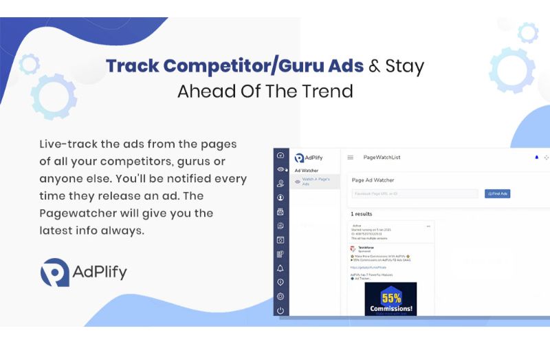 Feature of the Adplify - tools for facebook ads telling to track competitors' ads