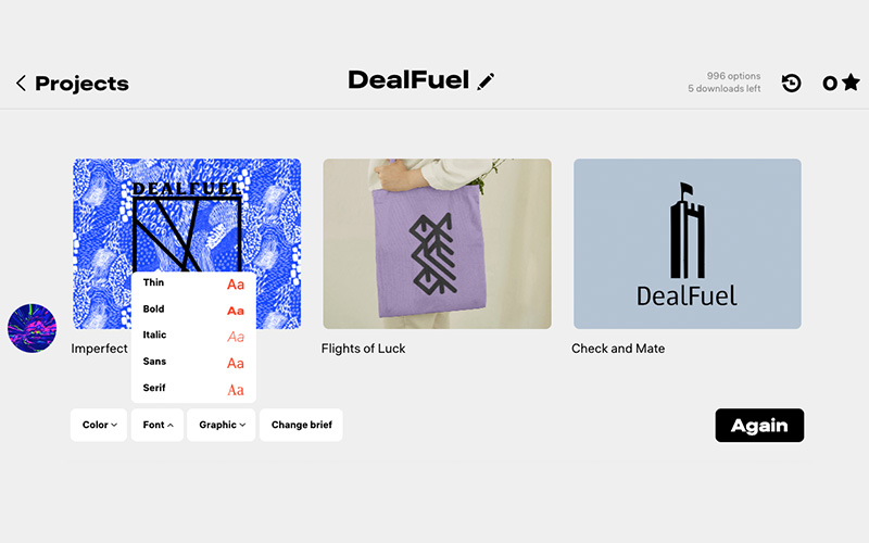Option of several fonts in this dynamic logo creator tool