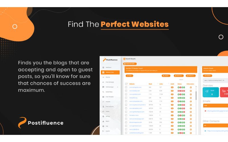 Feature of Postifluence pro telling to find the perfect website