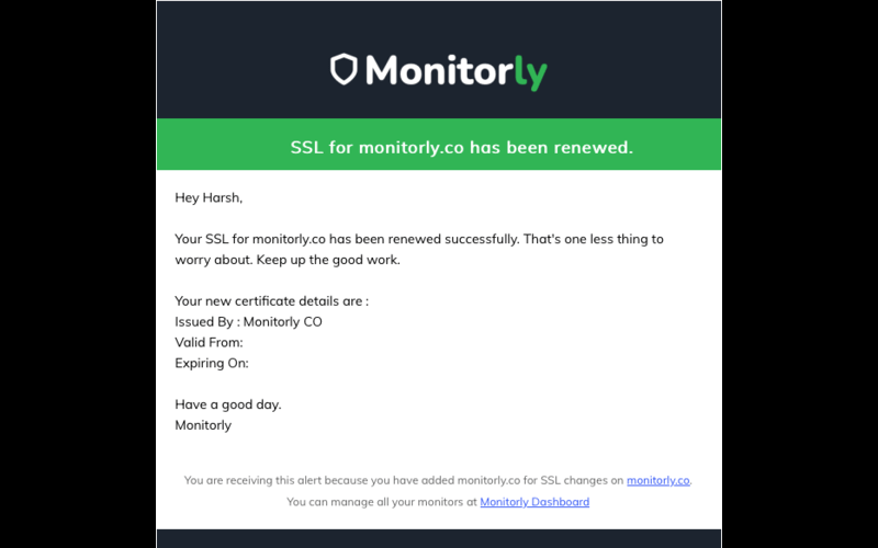 SSL certificate Renewal Alert