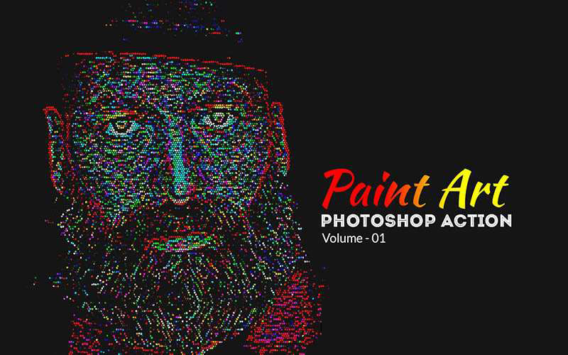 Colorful pixel art added to a bearded man's face.