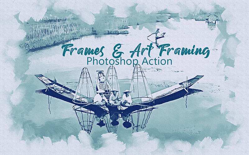 The north-eastern culture of boats and men's dress code has been shown and Main frames and art framing Photoshop Actions has been added to it.