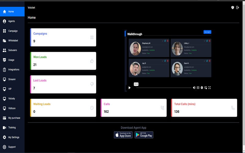 Voiclet Dashboard user interface