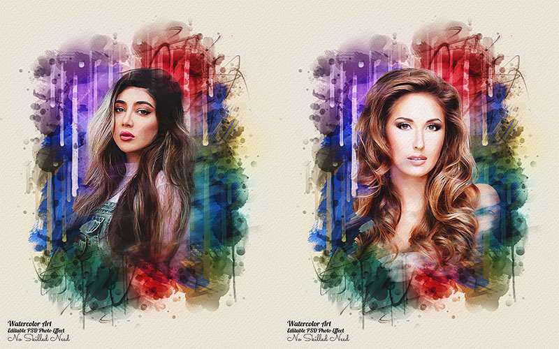 32 Editable Photo Effect Templates - Watercolor Art Template