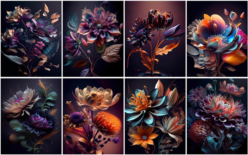 Carousal of close up vibrant floral images - floral design art