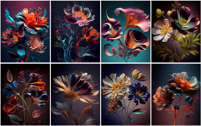 carousel of vibrant close-up floral images