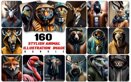 A collage of cool Animals pictures like Tiger, Deer, Cat, Cheetah dressed in stylish clothes