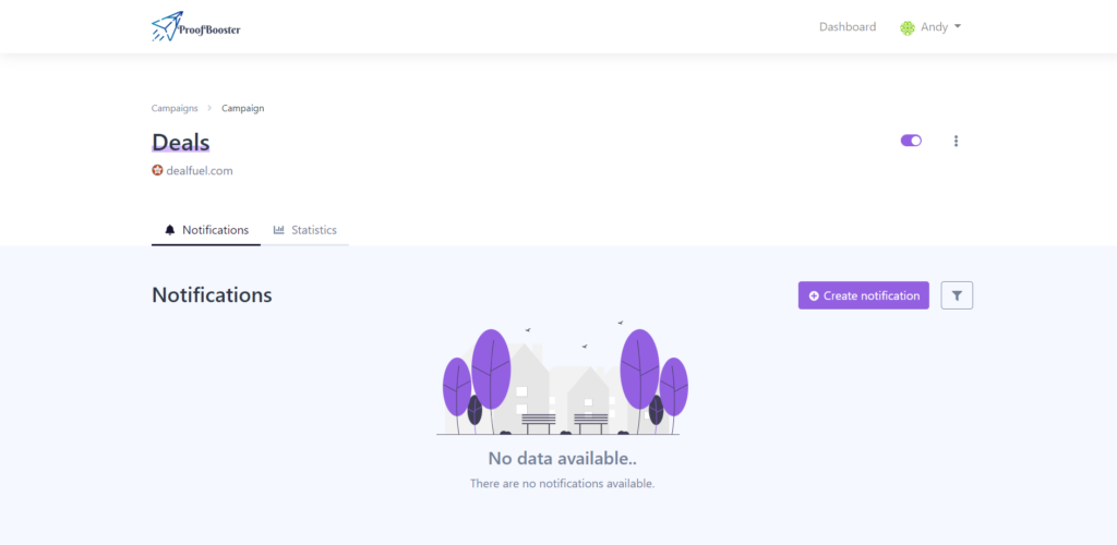 The image displays dashboard of ProofBooster.