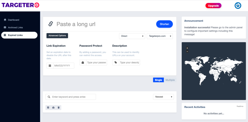 Expired Links menu displaying the number of Expired Links and their expiration date and more - url shortener