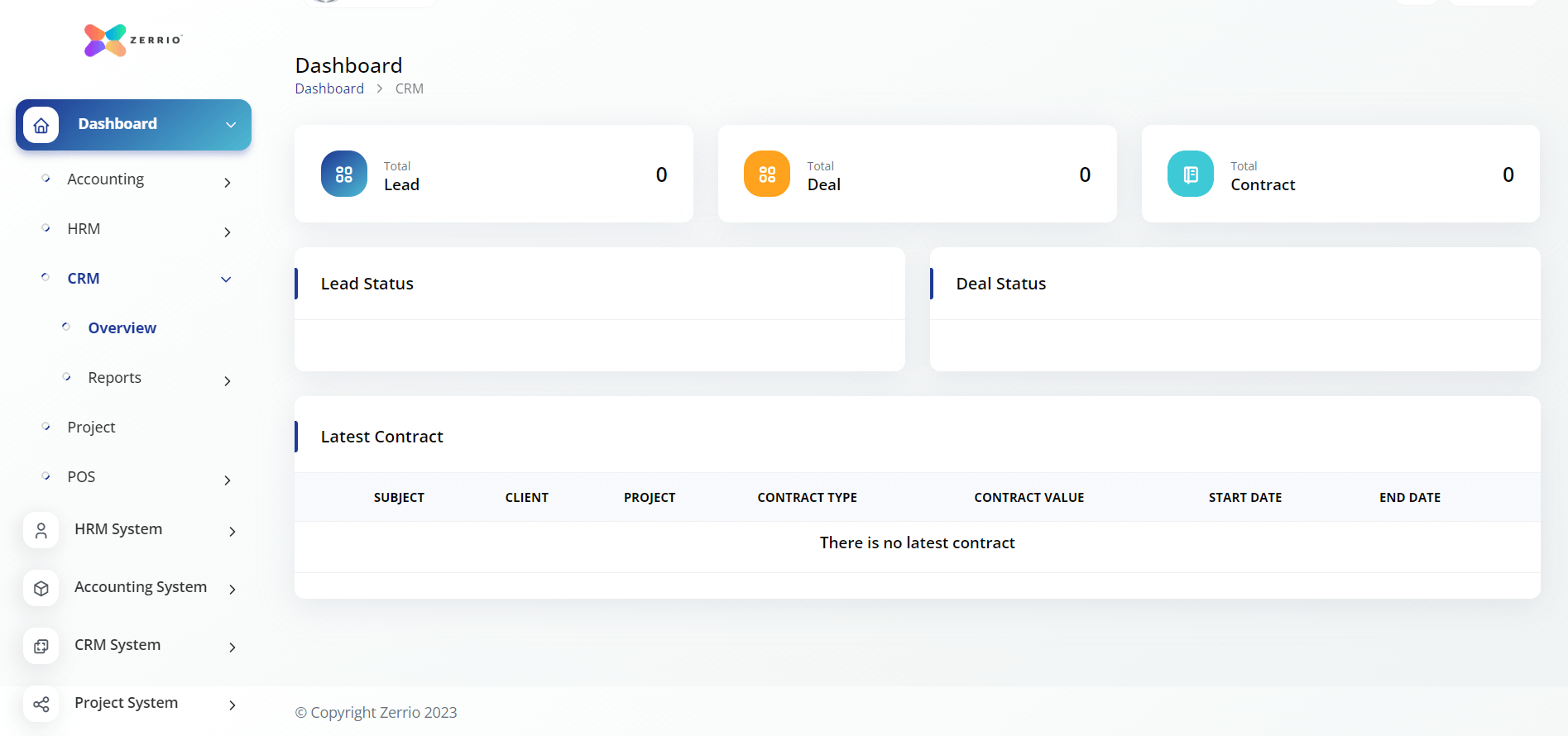 Zerrio's Business Management Tool CRM Dashboard