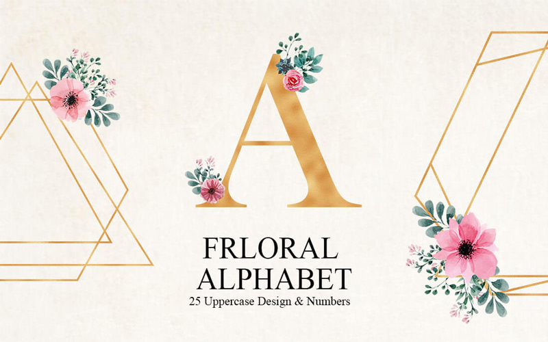 24 florale uppercase designs and numbers