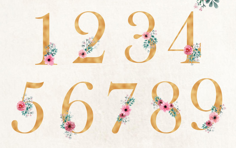 Golden floral graphic design numbers