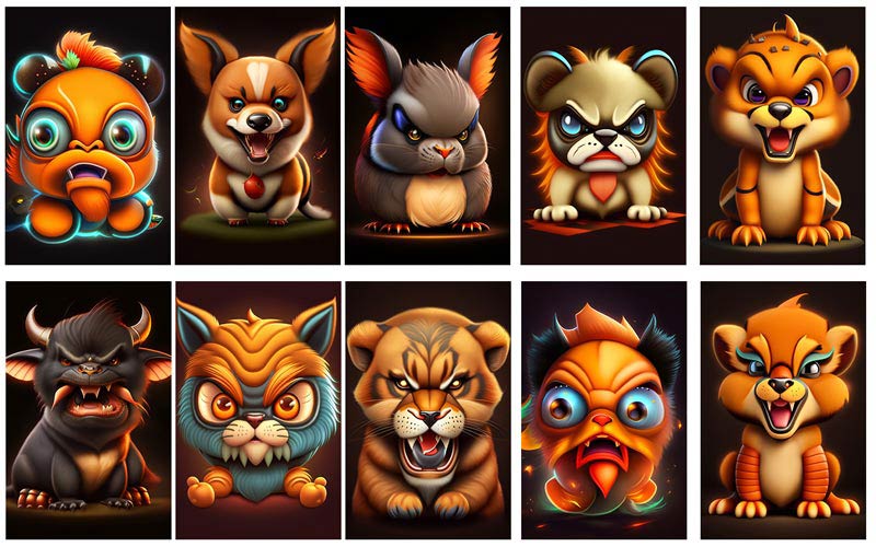 A collection of animated animal illustrations showcasing intense anger and fury -angry animal clipart