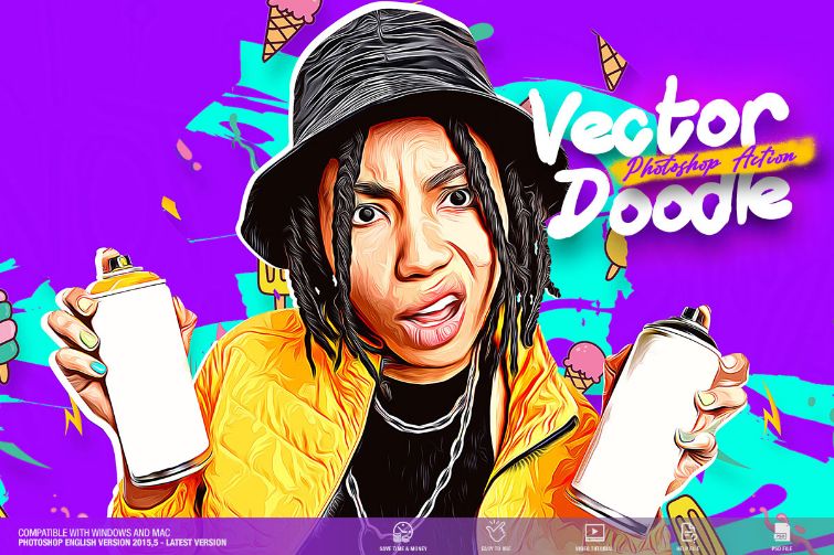 Vector Doodle Portrait Photoshop Action photoshop filters for portraits free photoshop actions for portraits