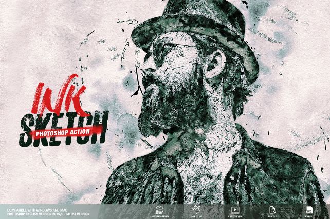 Ink Sketch Photoshop Action, best photoshop presets for portraits