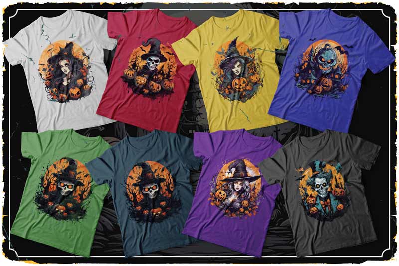 Collage of halloween t-shirt designs - halloween graphic design