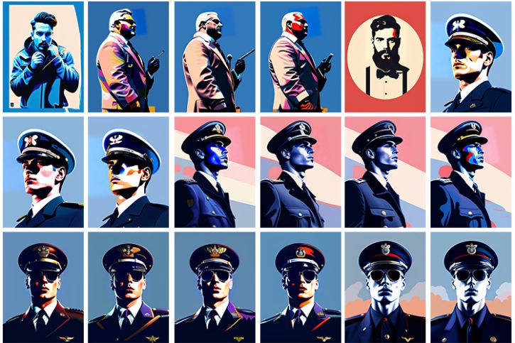 Collage of men different professions such as cop and business man.