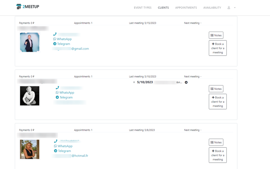 This image is displaying how effortlessly clients can be managed with 2meetup