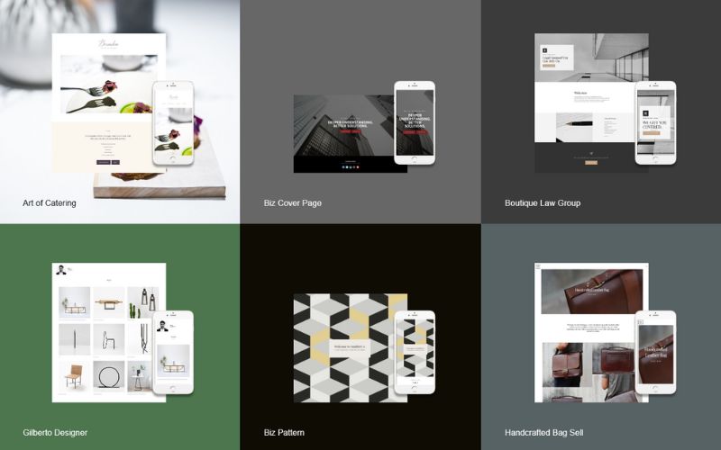 This image is a collage of customized website templates available in Nocodeweb - build website without coding.