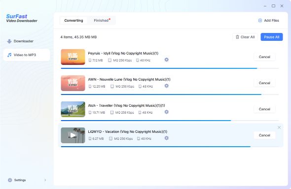 SurFast user interface displaying list of videos downloading. Surfast Video Downloader Crack Surfast Video Downloader Full Crack
