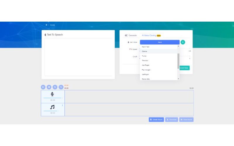Text-to-Speech user interface of Voicely 2.0 - online voice cloner