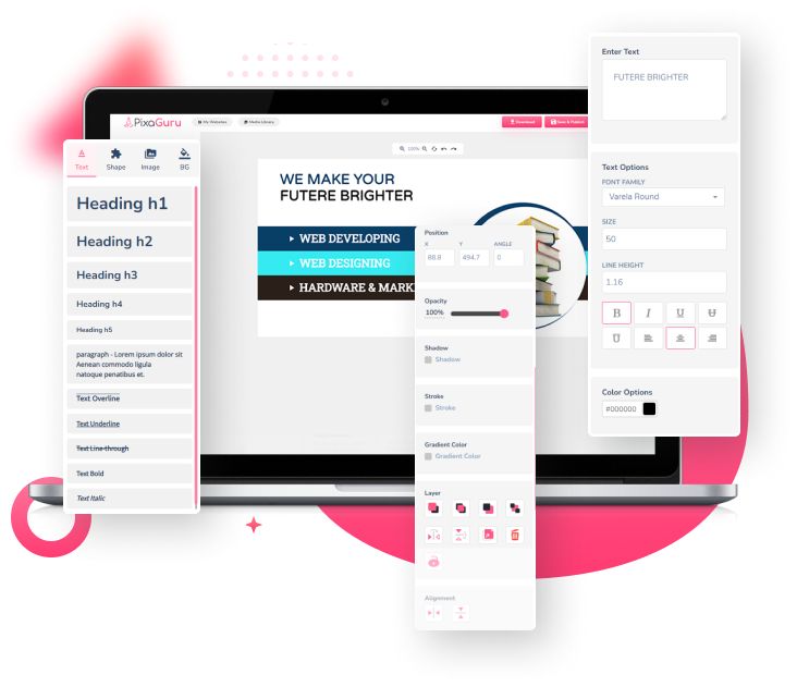 Typography Options UI of This graphic design software for beginners