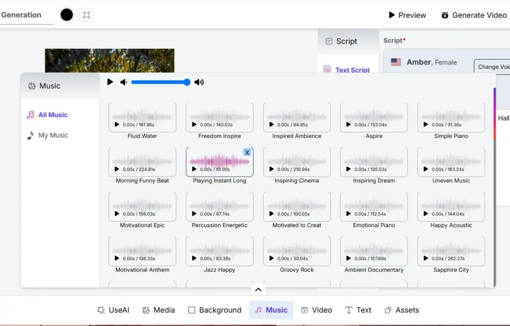 Background Music feature, ai video generator