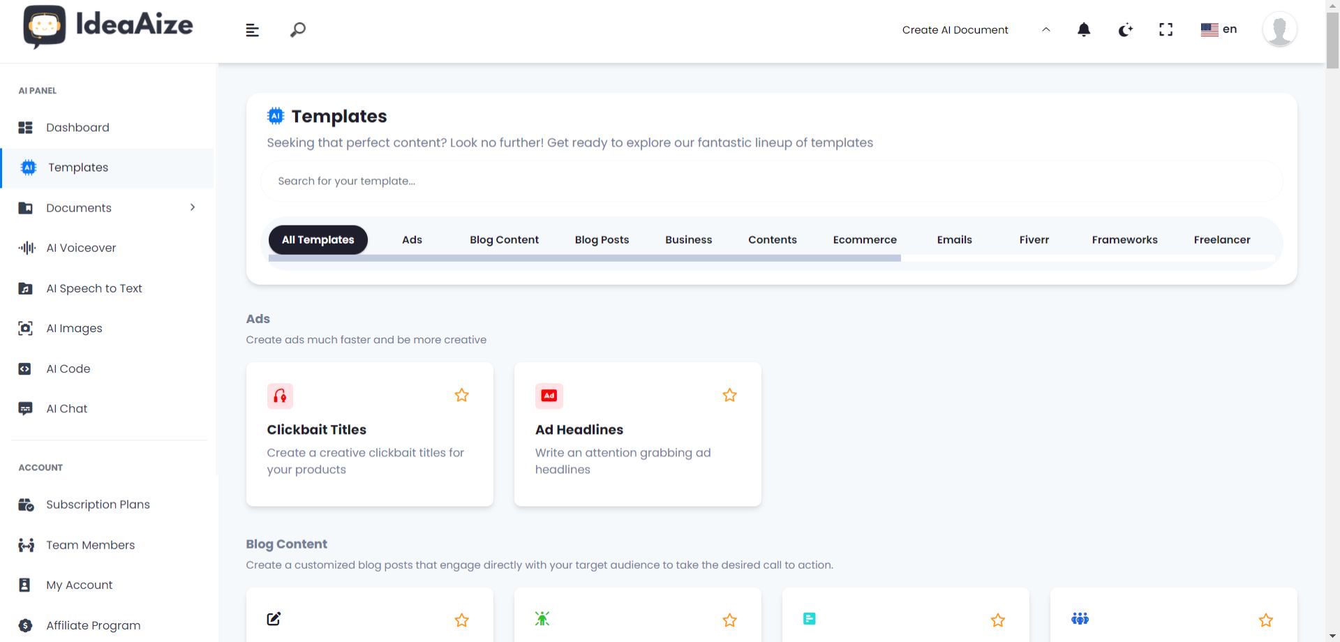 Templates in IdeaAize