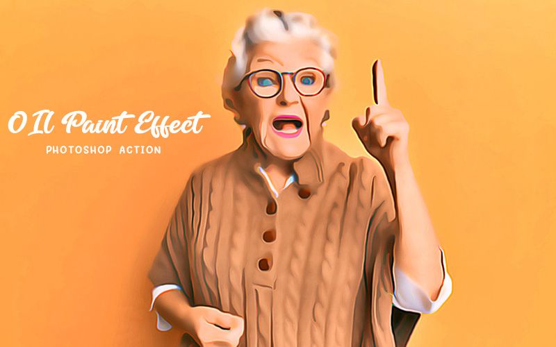 Oil paint effect photoshop action applied to an image of an old woman