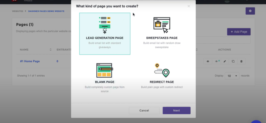 Types of page builder available with DashNex preview