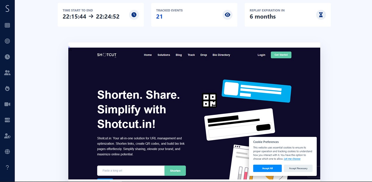 add your website in shotcut track and analyse data