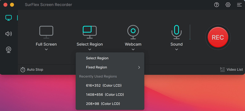 Screen Recorder UI of Surflex Screen Recorder - Best Screen recorder for mac