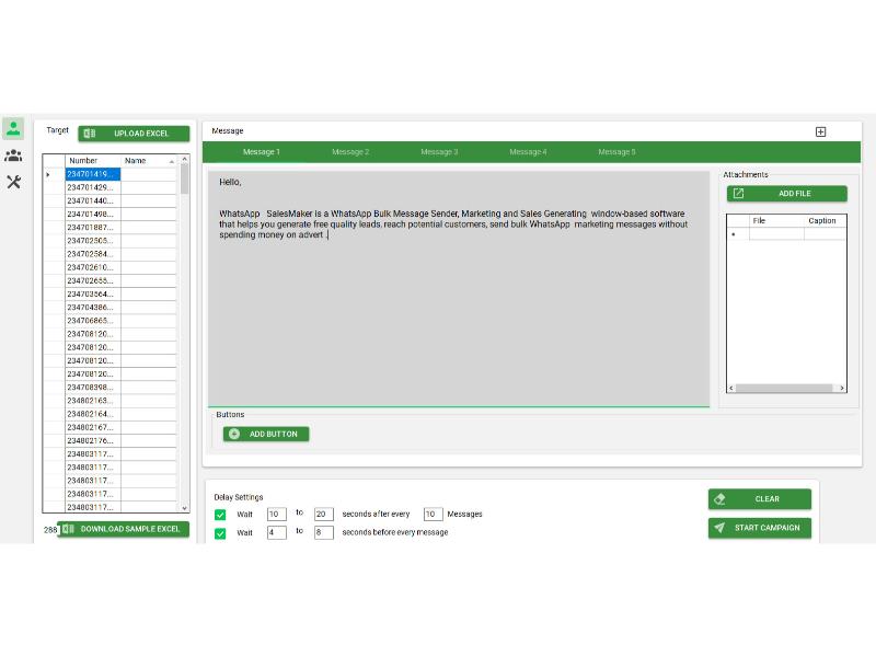 Contact Sender User Interface of Whatsapp Salesmaker - WhatsApp Message Sedner