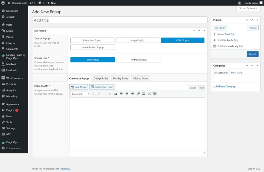 Add new popup option in Envoflix Wordpress Plugin