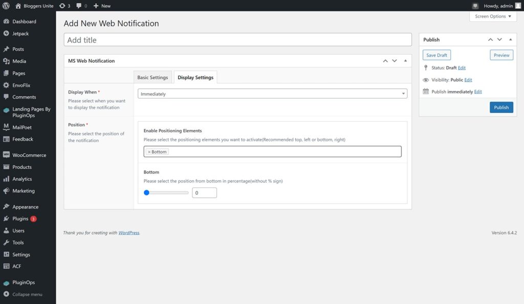 Add new web notification UI - MArketing WordPress Plugin