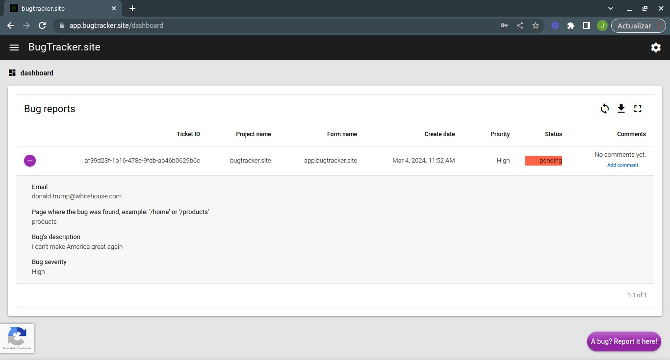 Bug Tracking Tool Dashboard User Interface BugTracker
