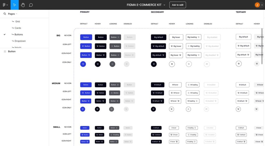 Button Components From Figma E-commerce UI Kit