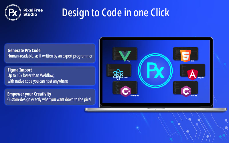 Design To Code In One Click using PixelFree Studio Low Code Front end Builder
